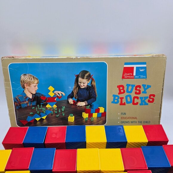 1970s Tupperware ABC Busy Blocks Missing I and R Green Figures Tupper Toys Box - Picture 8 of 16